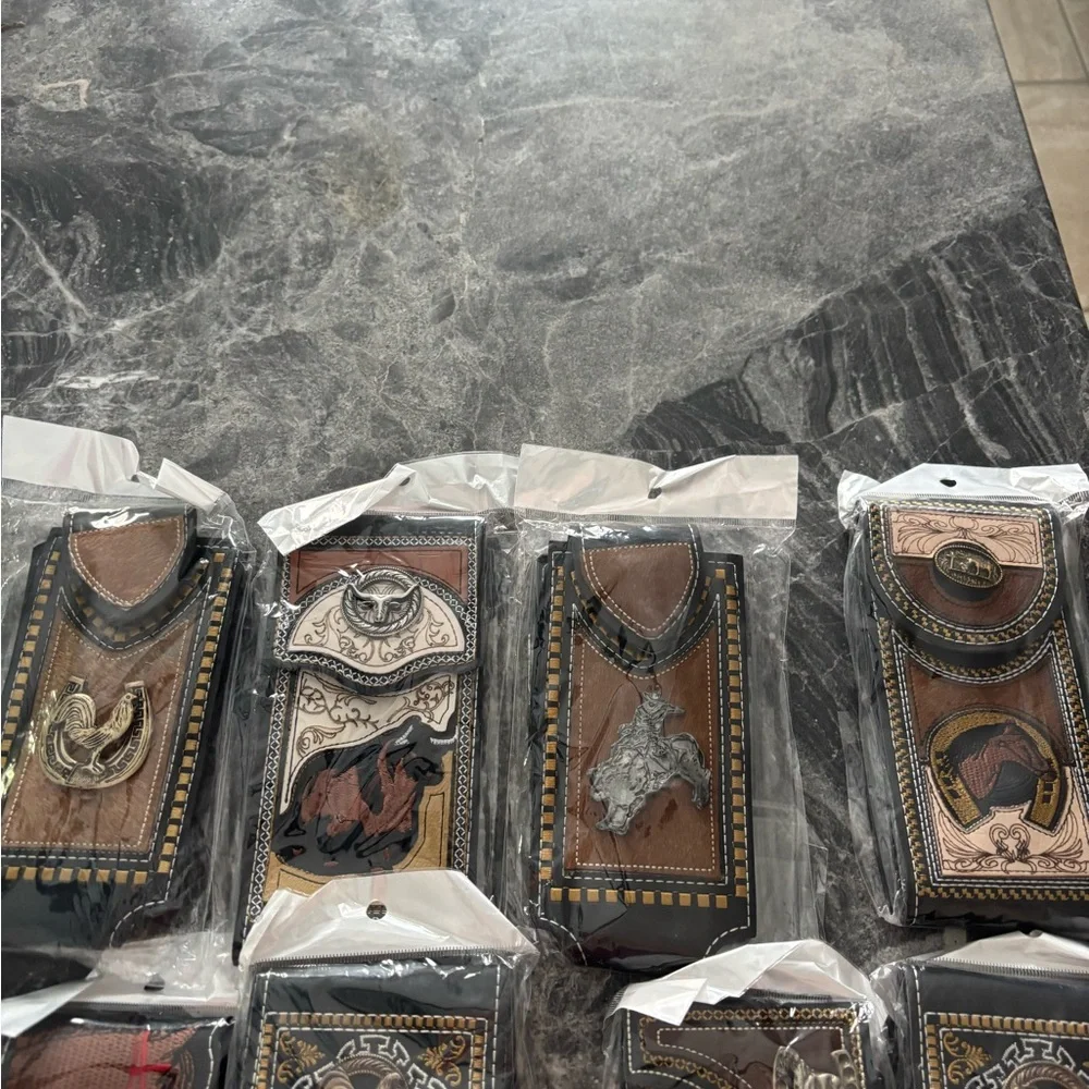 Western Cowboy/Charro Vinil and leather Cellular Phone case Rooster, Horse/Bull